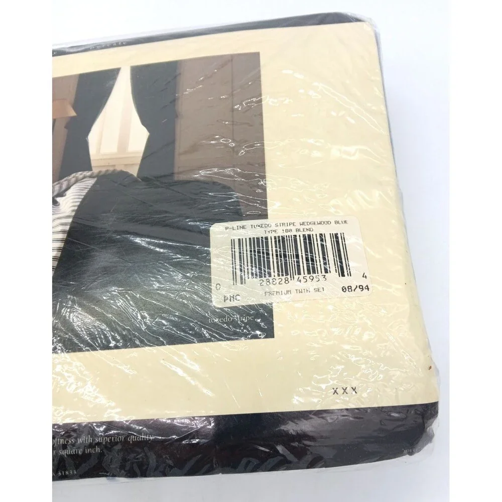 Vtg Martex Tuxedo Stripe Wedgewood Blue 180 Percale No Iron Twin Sheet Set NIP